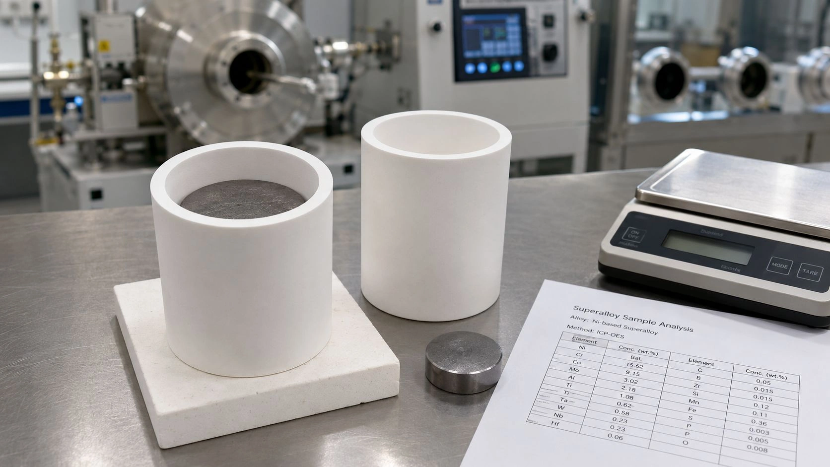 BN crucibles superalloy sample preparation vacuum inert melting nickel cobalt alloy low wetting carbon control sample release analysis