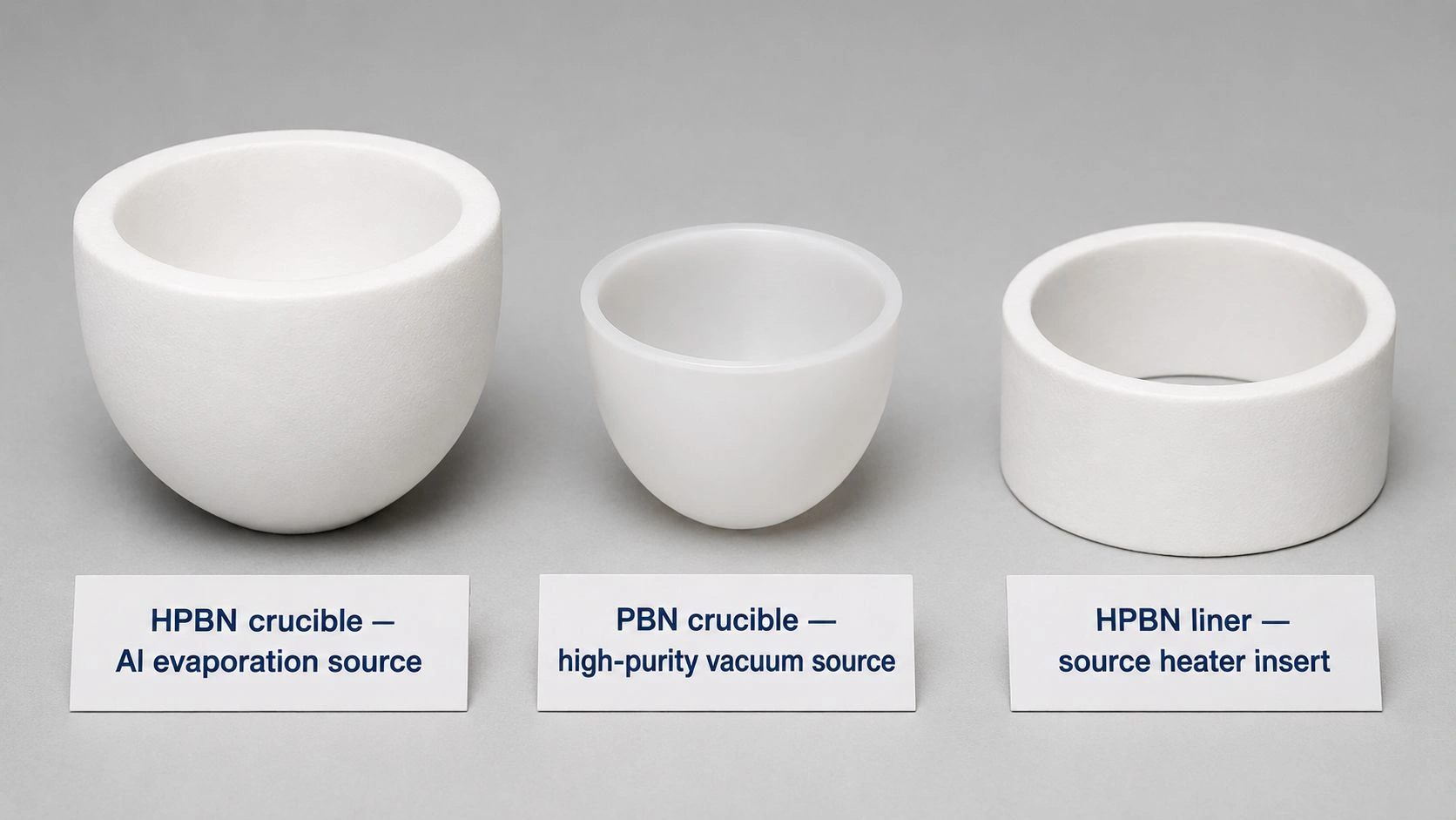 HPBN crucible PBN crucible HPBN liner vacuum evaporation mirror coating aluminum source high purity vacuum source source heater insert product photo