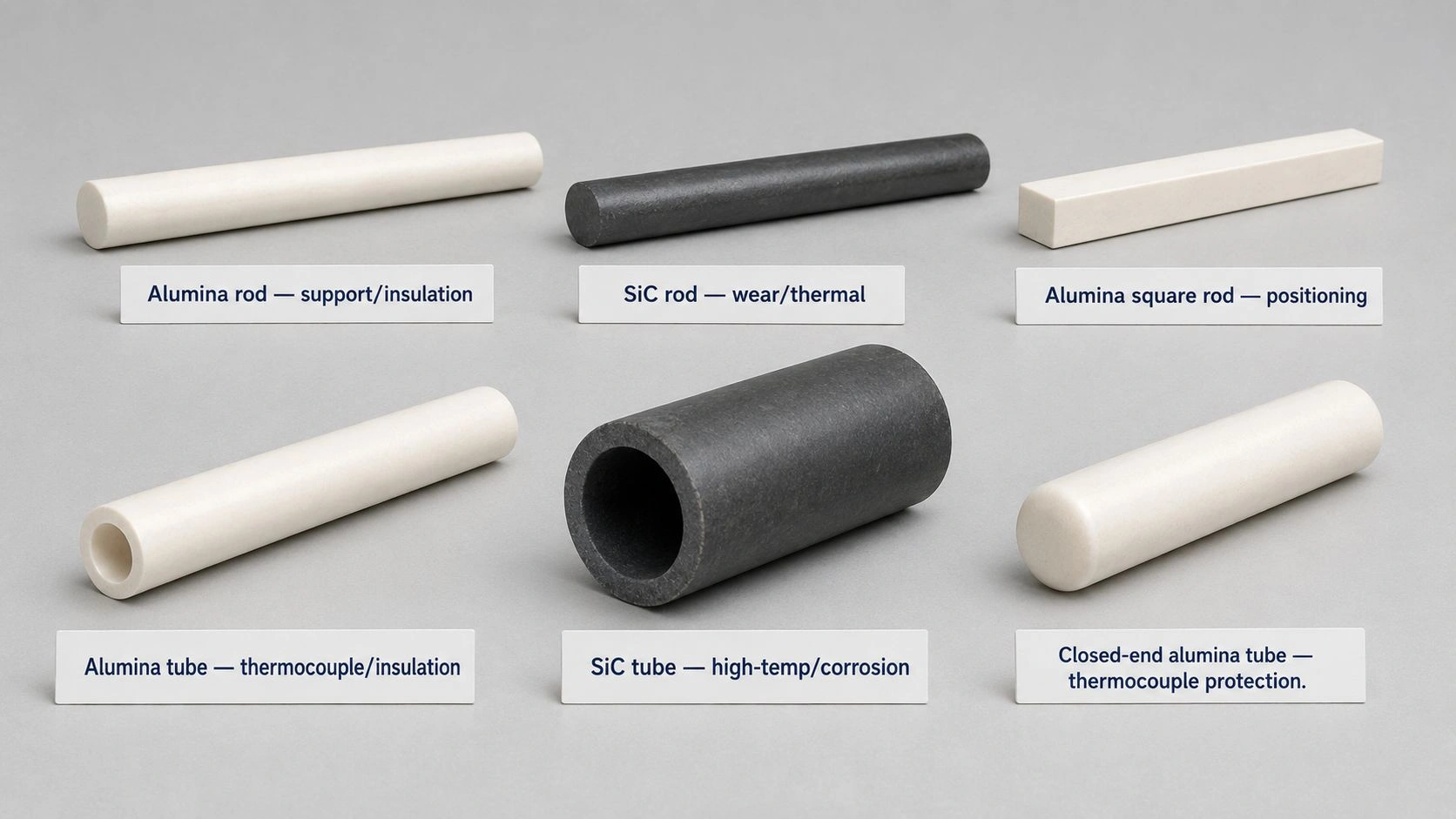 ceramic rods and ceramic tubes product photo alumina rod SiC rod alumina square rod alumina tube SiC tube closed-end alumina thermocouple protection tube
