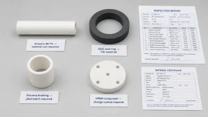 ceramic supplier qualification first article inspection material certificate dimensional inspection report alumina tube SSiC seal ring zirconia bushing HPBN component documentation