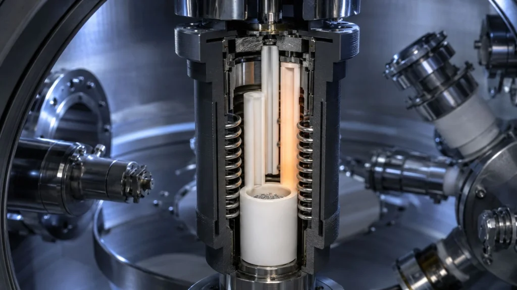 PBN tube effusion cell MBE injector delivery cracker low outgassing vapor path condensation source material molecular beam epitaxy
