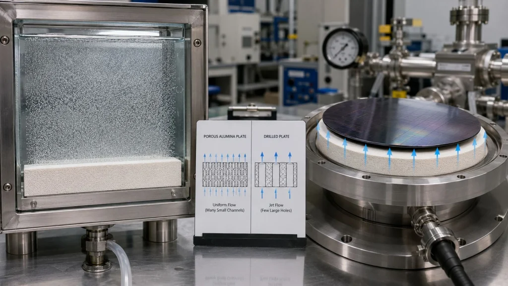 porous ceramic plate flow distribution gas diffusion vacuum distribution liquid distribution permeability pressure drop pore size alumina SiC zirconia