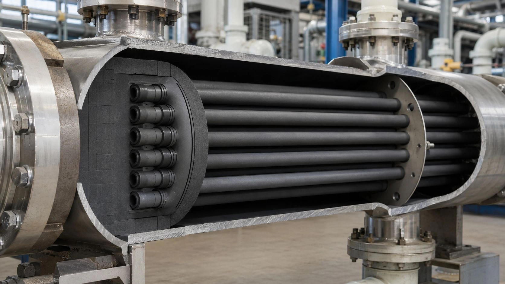 SiC silicon carbide tubes HF hydrofluoric acid reactor service dense SSiC heat exchanger liner tube chemical compatibility seal tube sheet specification