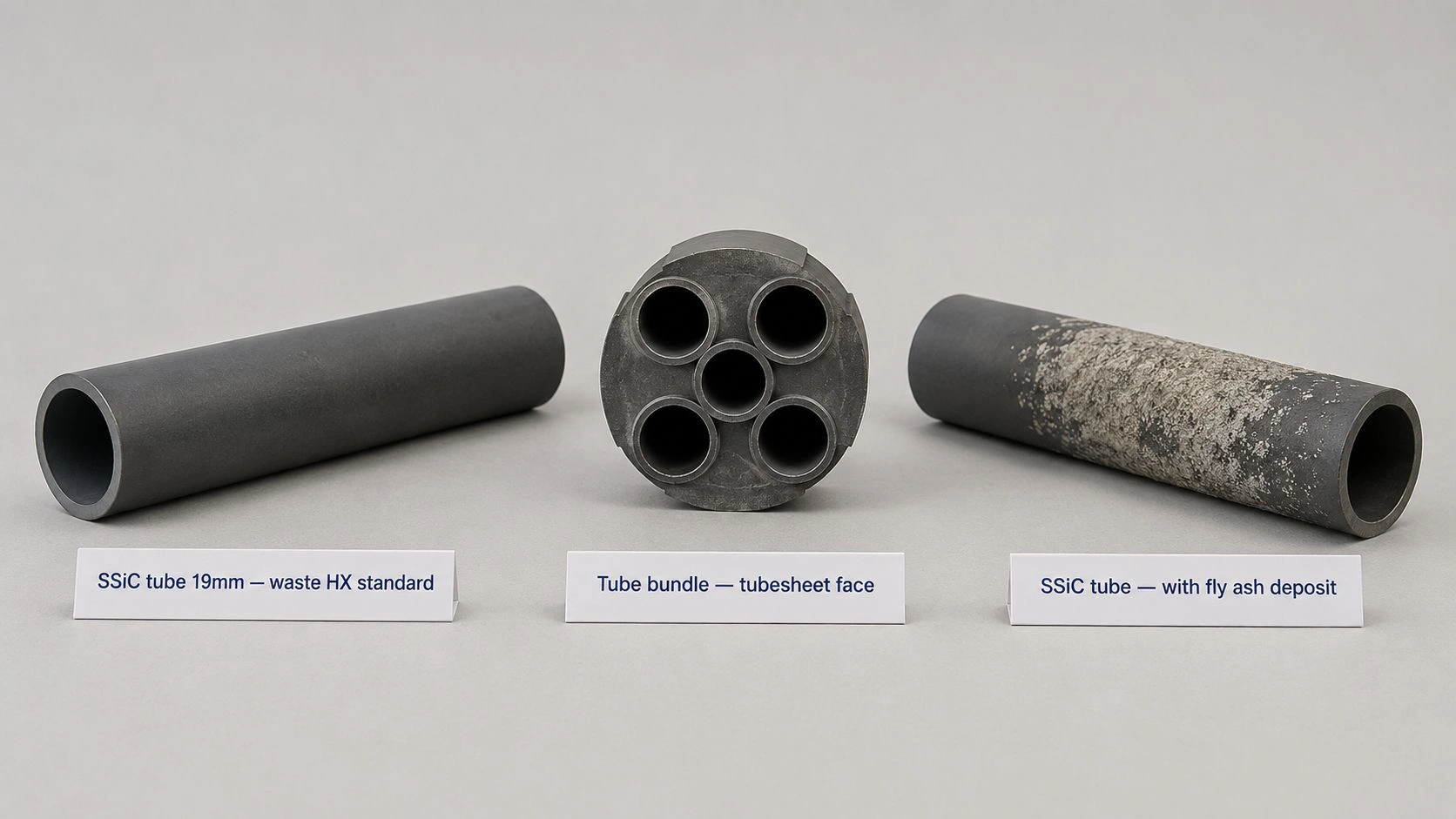 SSiC tube waste heat exchanger tube bundle tubesheet face fly ash deposit municipal waste incineration heat recovery product photo