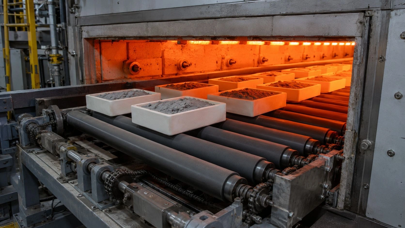silicon carbide kiln rollers battery cathode CAM calcination roller hearth kiln SiC roller sagger load deflection straightness lithium cathode LFP NCM NCA RBSiC SiSiC