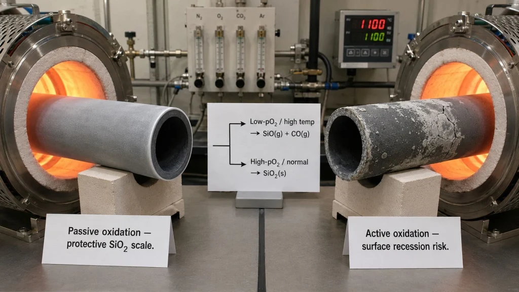 silicon carbide oxidation high temperature passive oxidation SiC active oxidation SiC silica scale SiO2 steam water vapor kiln furnace tube heat exchanger