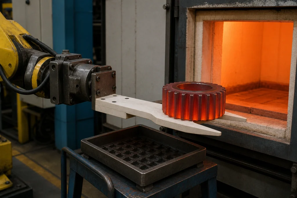 Ceramic fork loading components into a heat-treatment furnace