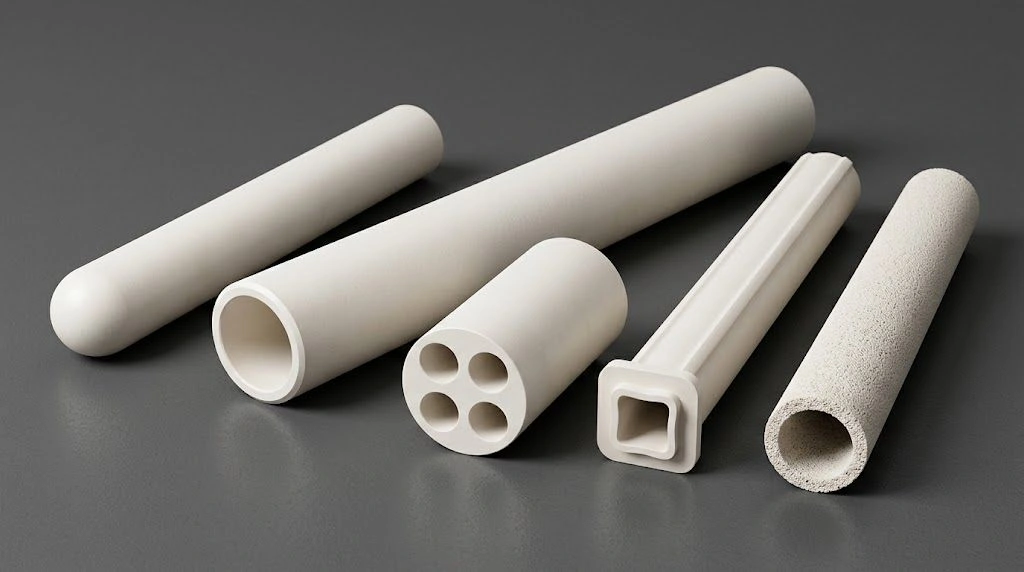 Open-ended, closed-end, multi-bore, custom-profile and porous alumina ceramic tubes arranged as a physical product family