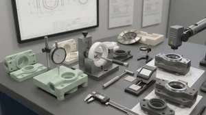 Green-machined, as-fired and precision-ground technical ceramic parts arranged as physical process-state samples