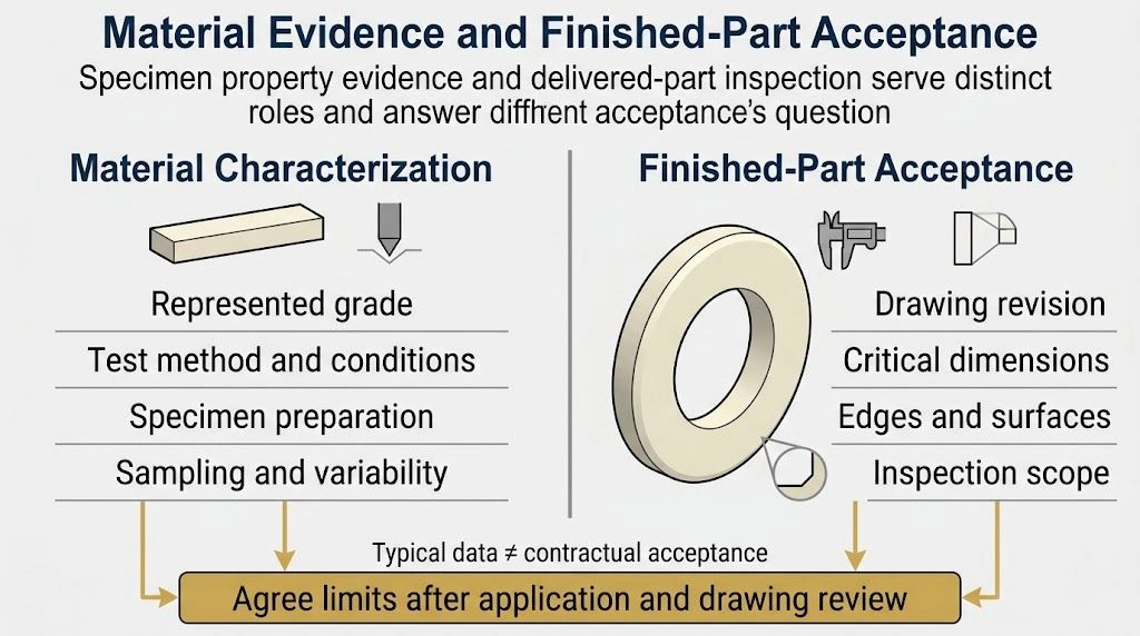 Ceramic material characterization and finished-part acceptance requirements