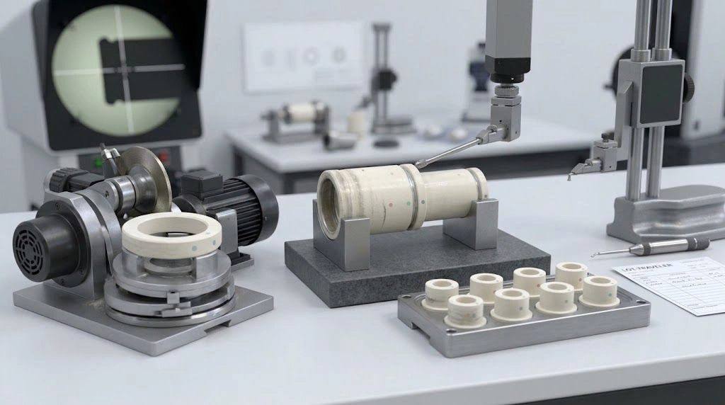 Physical alumina components arranged for manufacturing, measurement, and repeatability feasibility checks