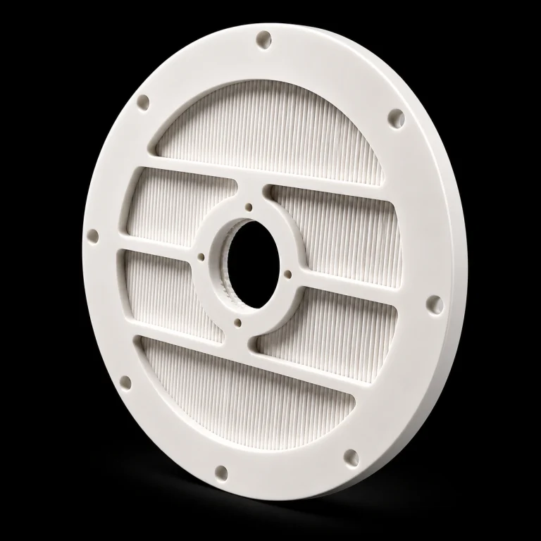 Custom zirconia ceramic separator screen with slotted sectors and mounting holes