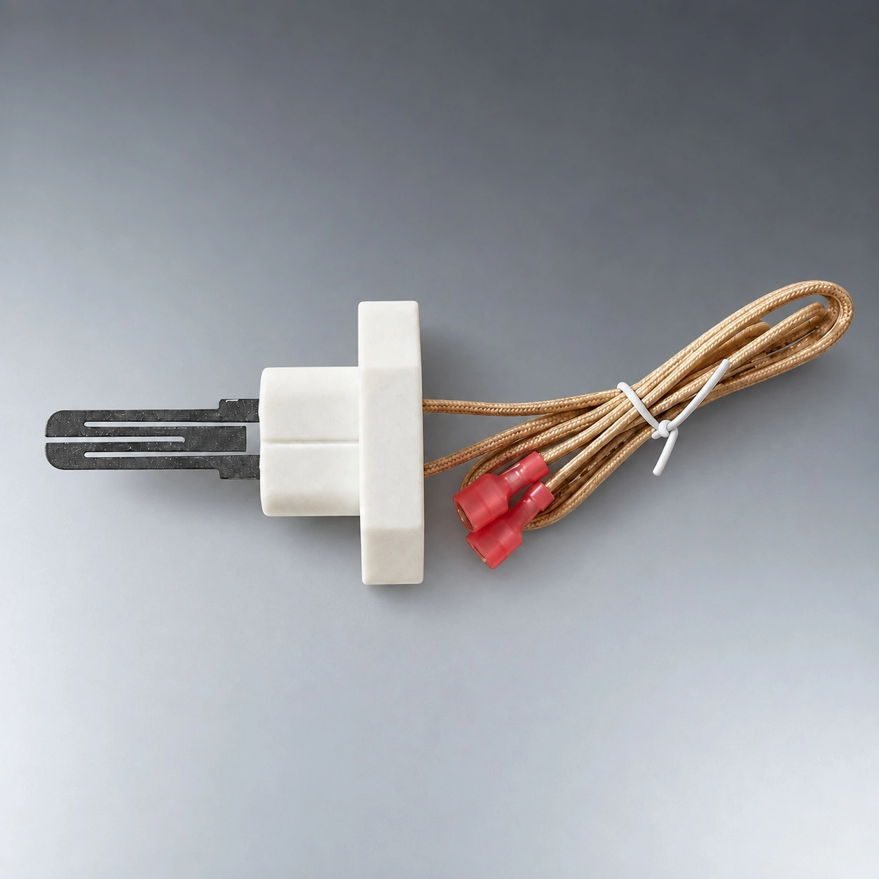 Ceramic igniter with braided leads and red female terminals