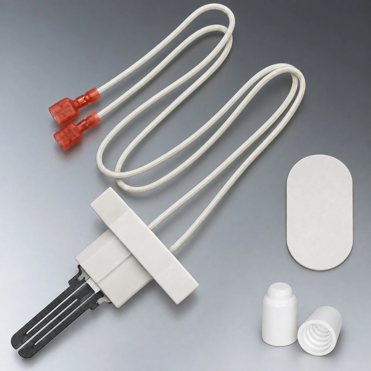 Gasket-mount ceramic igniter with white leads, red terminals and wire caps