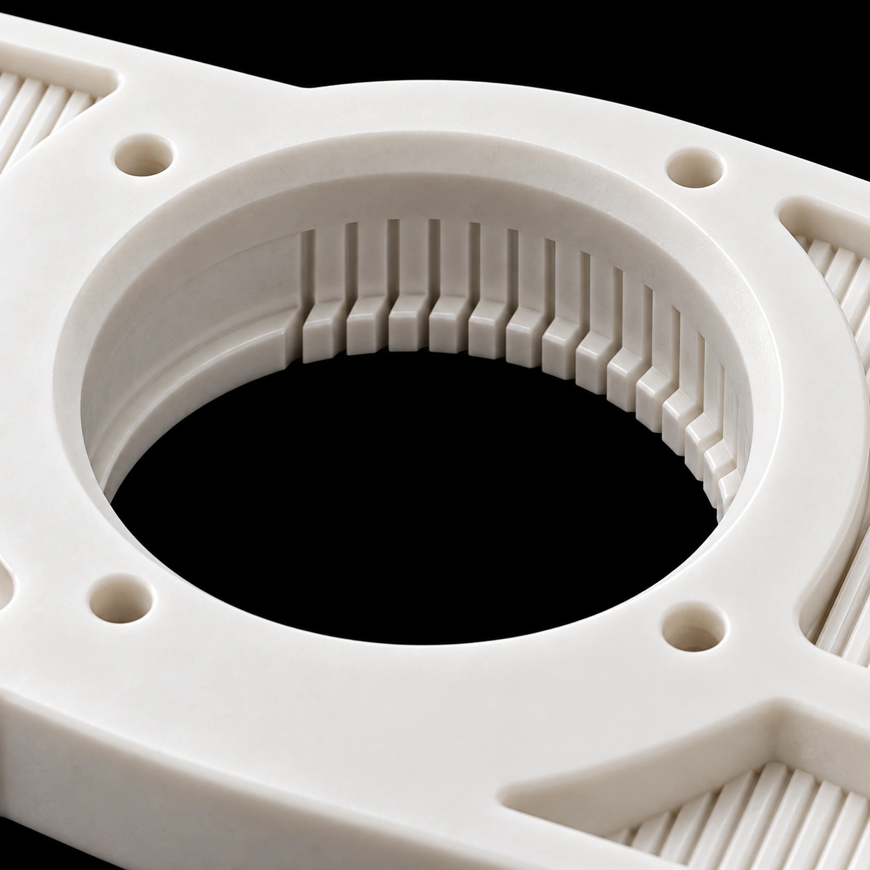Zirconia ceramic separator screen center bore and inner groove detail