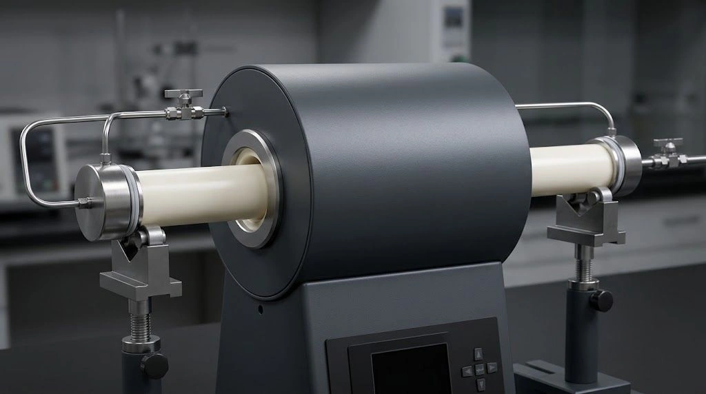 Alumina work tube installed in a controlled-atmosphere electric tube furnace