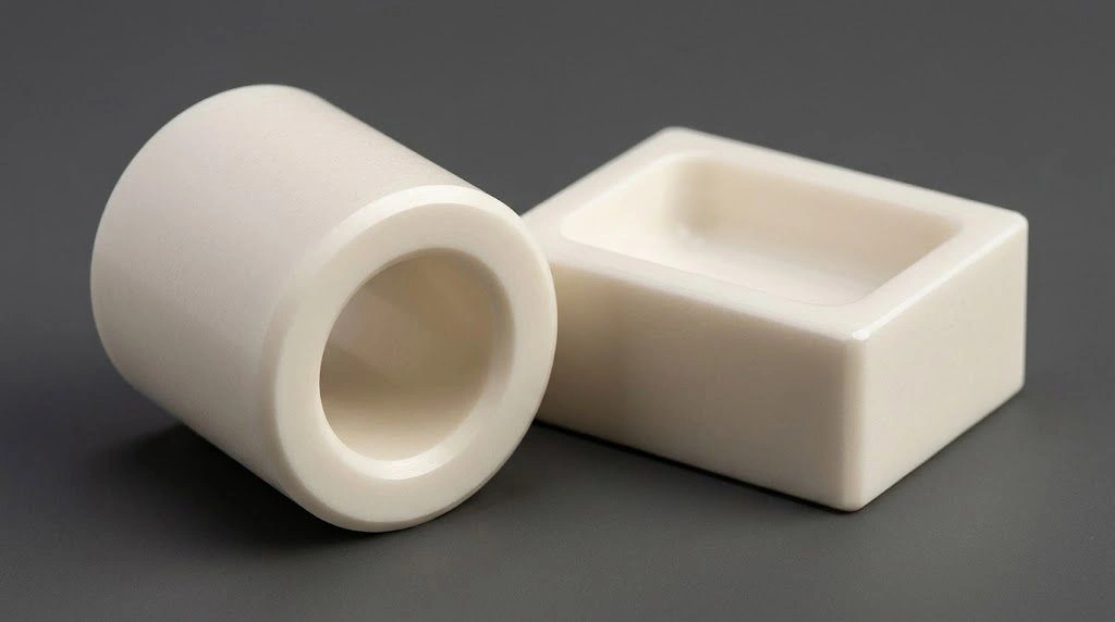 Close-up of ceramic bore entrances, chamfers, and mating surfaces