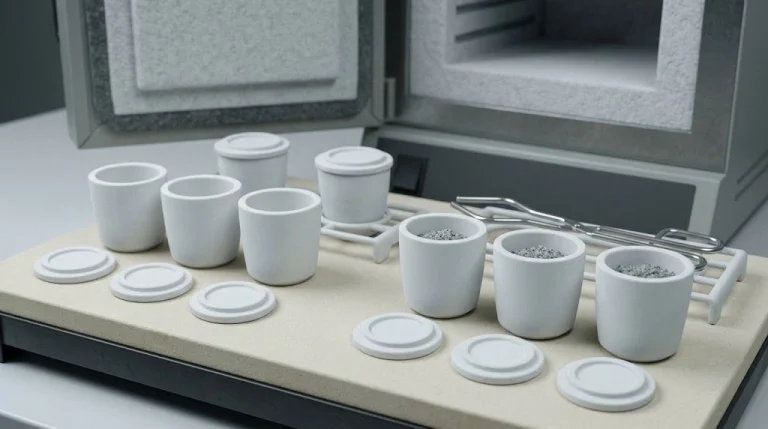 Matched alumina crucibles prepared as sample and blank controls before furnace testing