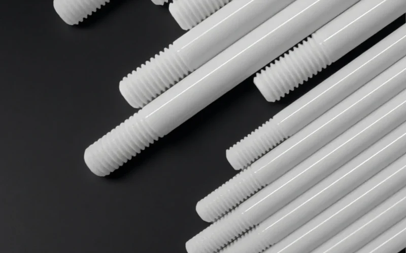 Threaded alumina rods and studs for high-temperature fastening and electrically insulating assemblies where metal fasteners conduct, loosen or corrode.