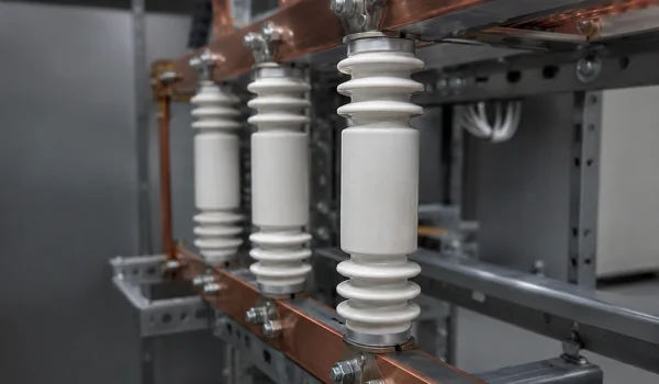 Alumina ceramic standoff insulators mounted in a high-voltage assembly