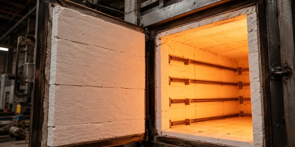 Aluminum silicate ceramic insulation boards lining a high-temperature heat-treatment furnace