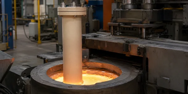 Aluminum titanate riser tube in a low-pressure die casting holding furnace