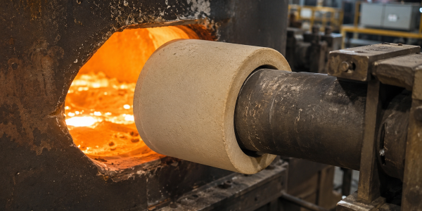 Aluminum titanate sleeve at a molten-aluminum holding-furnace interface