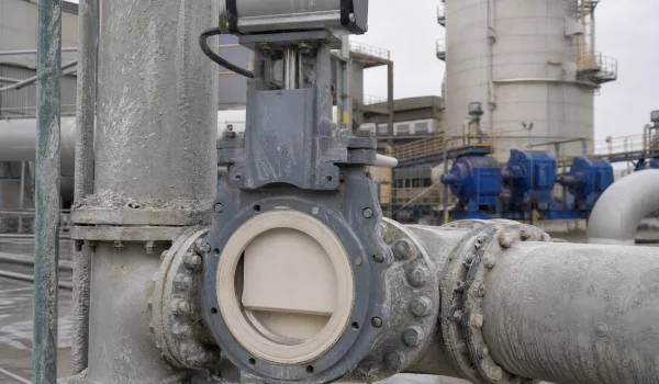 Ceramic knife-gate valve on an FGD gypsum-slurry line at a power plant.2