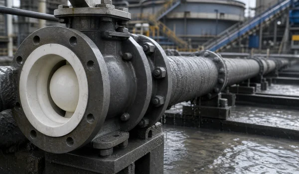 Ceramic-lined ball valve on a mineral-slurry pipeline in a mineral processing plant 1