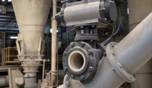 Ceramic-lined valve on an abrasive powder pneumatic-conveying 5line