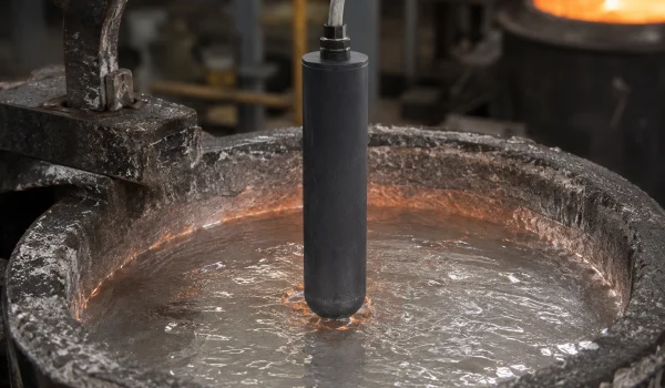 Closed-end silicon carbide protection tube immersed for molten-metal temperature measurement.