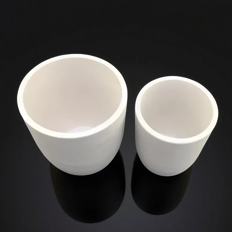 Front view of conical zirconia crucible for high-temperature melting