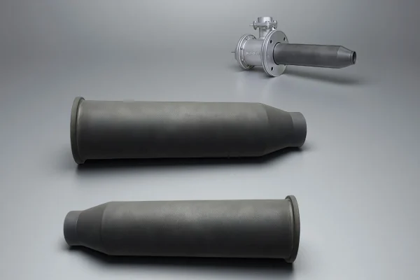 Custom threaded SiC burner nozzle with machined mounting interface