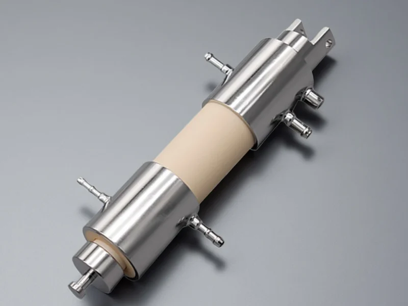 Alumina ceramic pump assembly featuring a high-purity alumina cylinder and stainless steel fittings, designed for chemical dosing and corrosive fluid transfer.