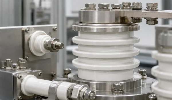 High purity alumina ceramic insulators and feedthroughs for high-voltage systems.