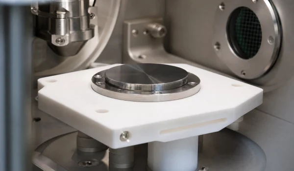 Machinable glass ceramic support and spacer holding a sample stage inside an analytical instrument