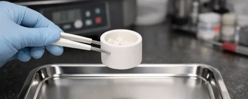 Powder shedding inspection during zirconia sintering crucible handling