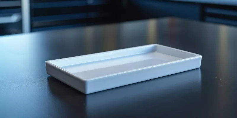 Rectangular alumina tray used for laboratory thermal analysis