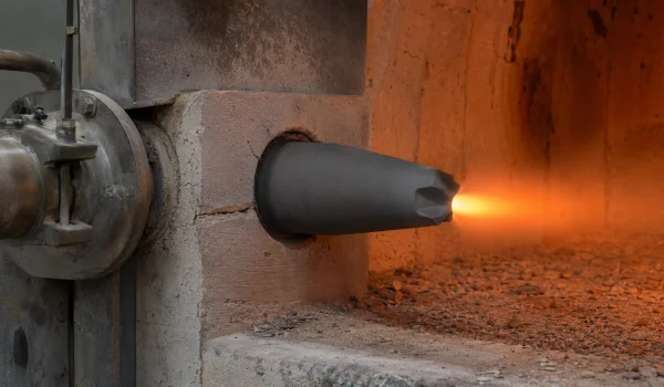 Silicon carbide burner nozzle at an industrial kiln burner outlet