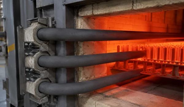 Silicon carbide tubes installed in an industrial heat-treatment furnace.