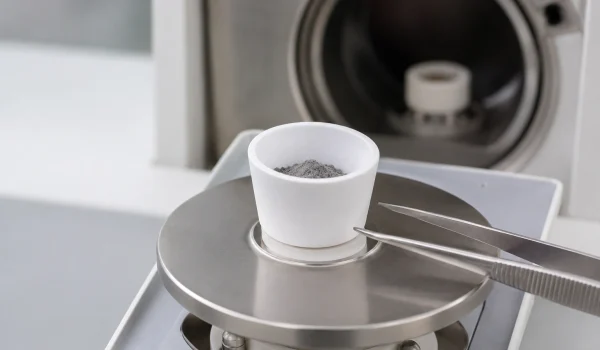 Small boron nitride crucible with a sample on a thermal-analysis instrument stage