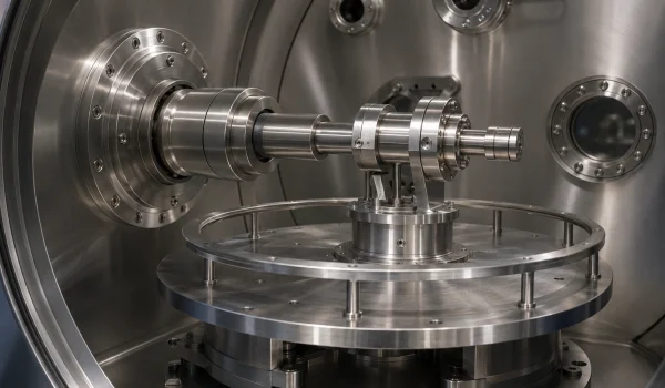 Vacuum coating rotary stage using Si₃N₄ ceramic bearings; bearing may be internal.