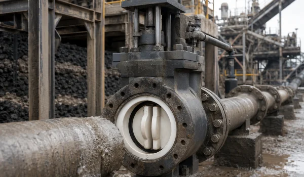 Zirconia ceramic double disc gate valve on an abrasive slurry pipeline