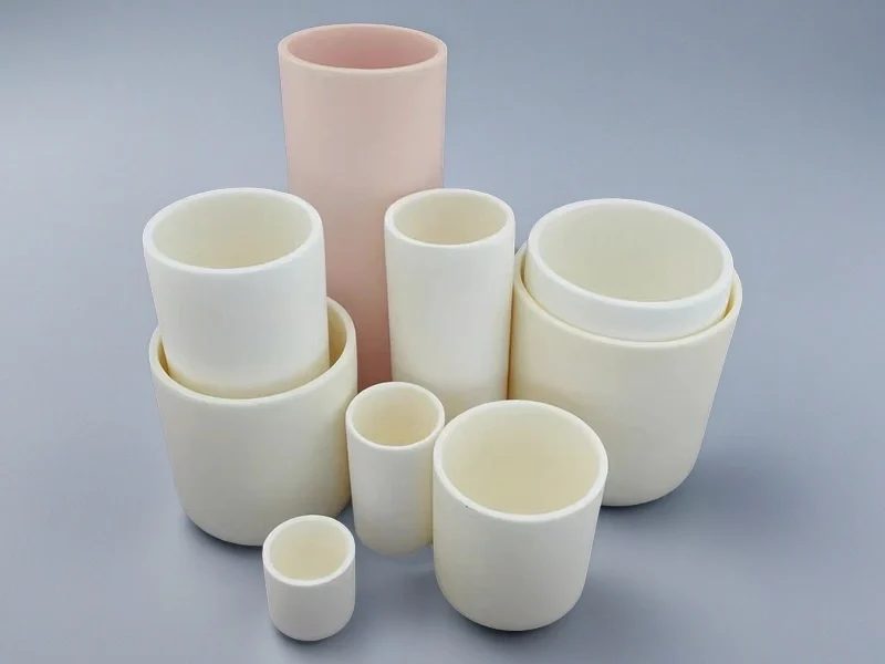 Cylindrical alumina crucibles, assorted sizes (5–500 ml)