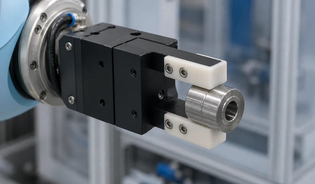 Alumina ceramic gripper fingers holding a precision metal component