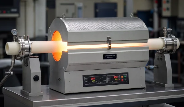 alumina ceramic work tube installed in a horizontal tube furnace