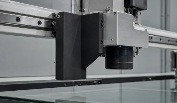 Black alumina ceramic shielding bracket supporting an optical inspection head in display inspection equipment