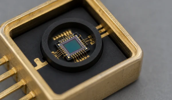 Black alumina ceramic substrate and shading spacer inside a light-sensitive sensor package