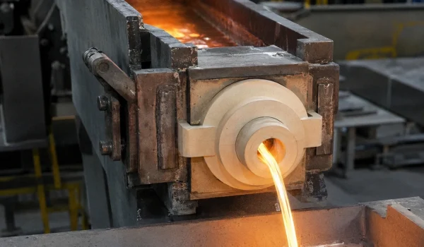 Boron nitride break ring and flow ring in a non-ferrous metal casting line handling molten aluminum