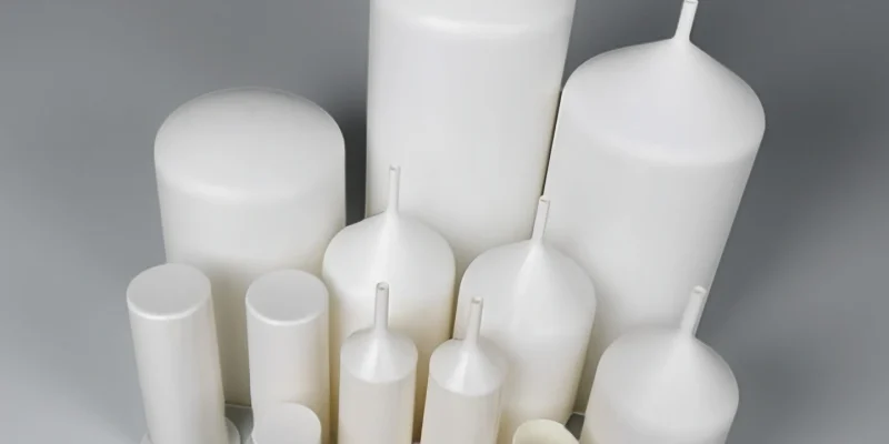 Various sizes of boron nitride crucibles with closed tops and custom nozzles for high-temperature metal melting and vacuum applications